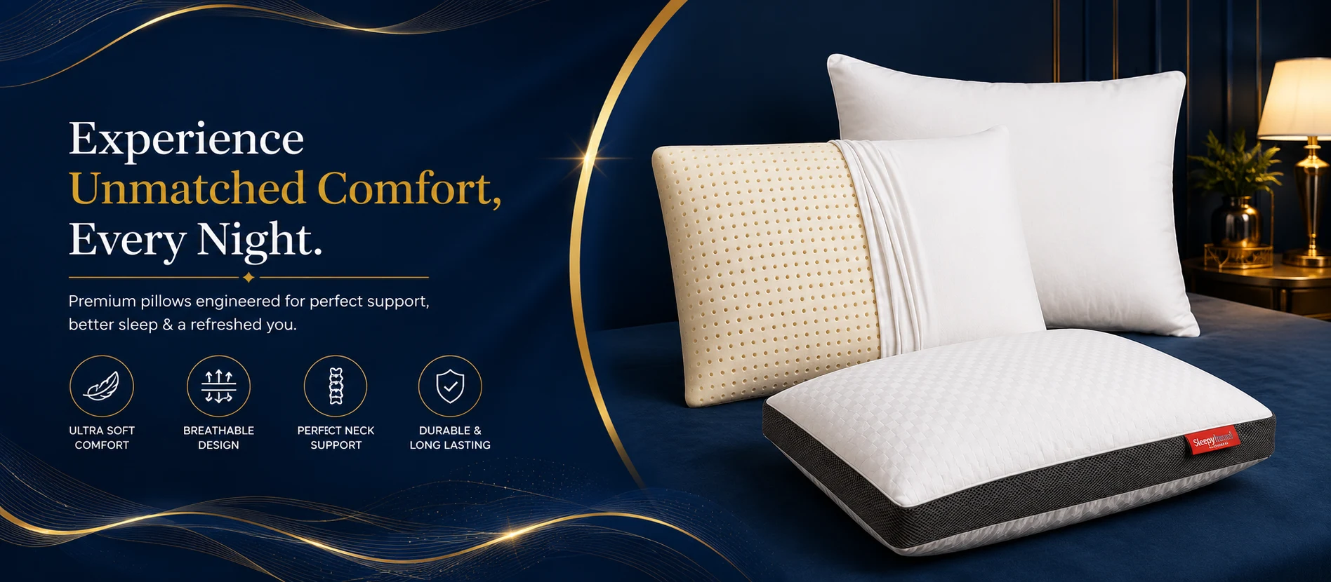 Premium Aqualite pillows engineered for perfect neck support